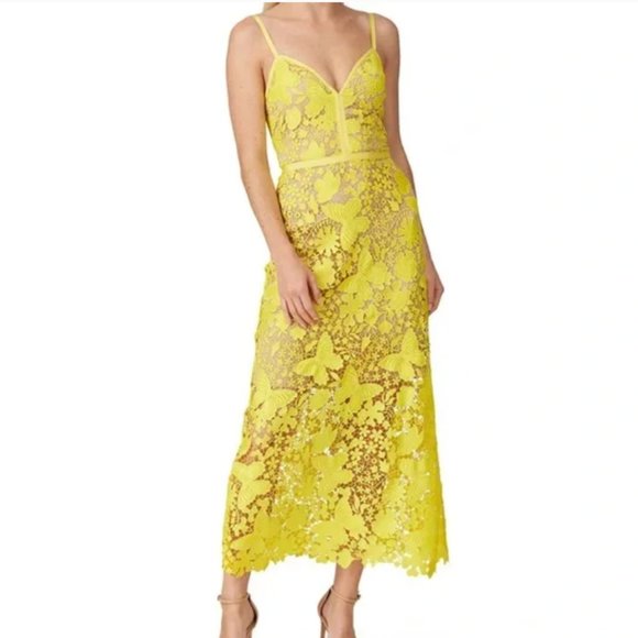 Catherine Dean Dresses & Skirts - Catherine Deane Peony yellow butterfly floral lace midi dress 4